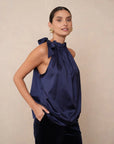 Simone Satin Tie Neck Blouse