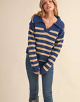 Striped Collared Sweater with Blanket Stitch