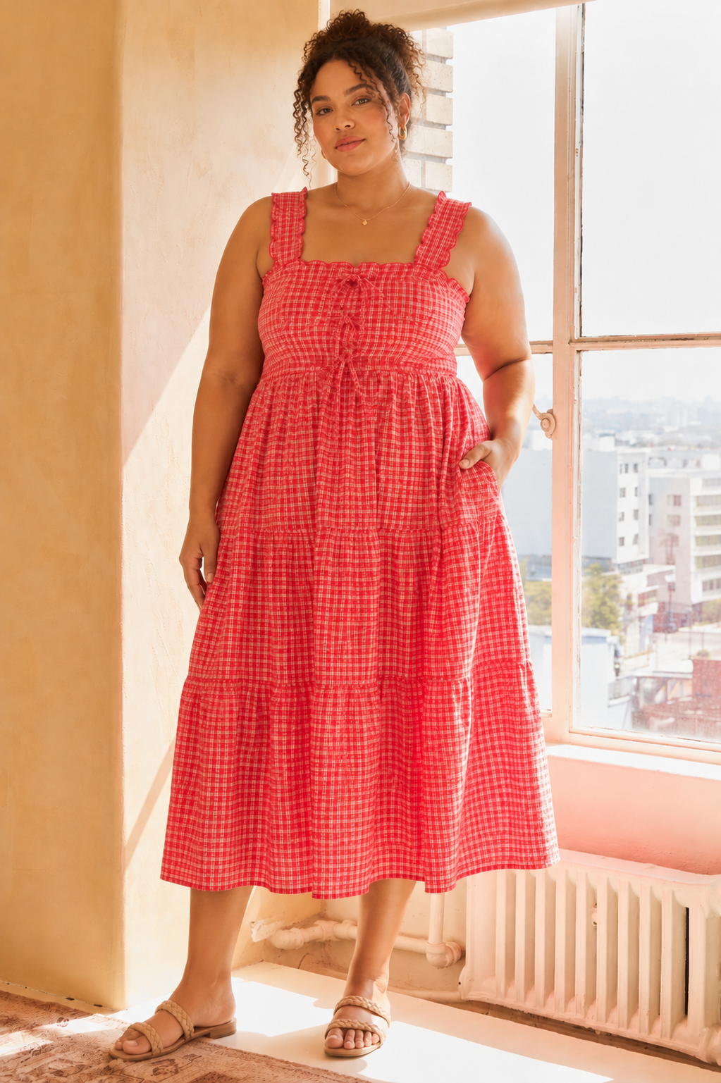 red gingham dress plus size Bright Side Smocked Gingham Maxi Dress Curves  Impressions Online Boutique