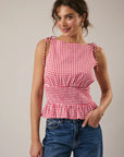 Cheryl Sleeveless Smocked Gingham Top