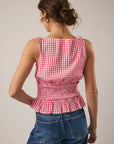 Cheryl Sleeveless Smocked Gingham Top