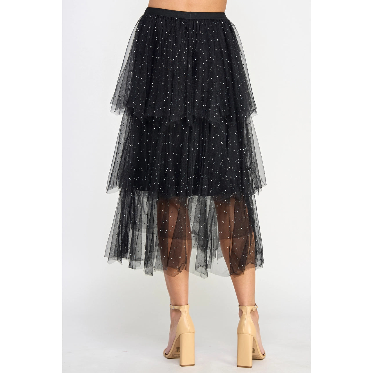 Studded Rhinestone Tiered Tulle Skirt - Final Sale Item