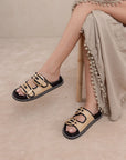 Lauryn Raffia Gold Buckle Sandal