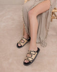 Lauryn Raffia Gold Buckle Sandal