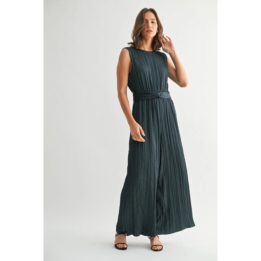 Texture Satin Tie Jumpsuit