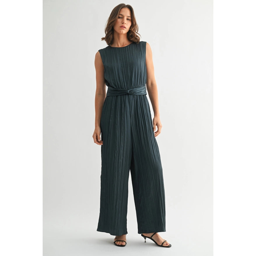 Texture Satin Tie Jumpsuit