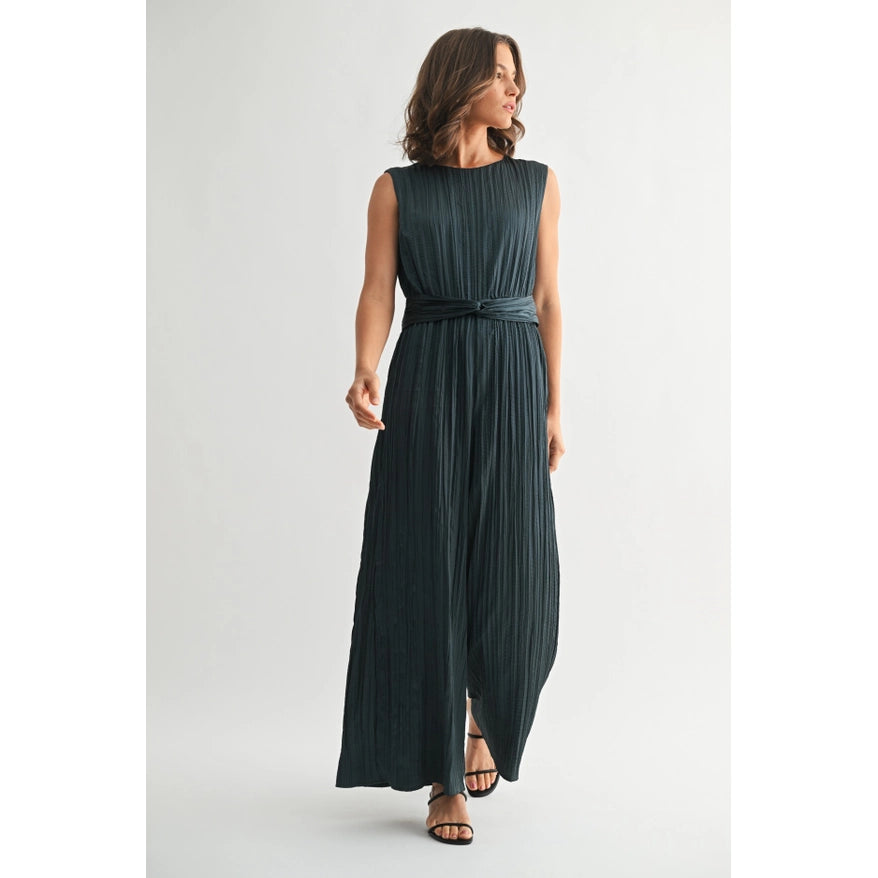 Texture Satin Tie Jumpsuit