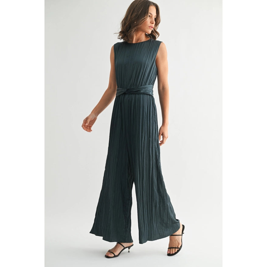 Texture Satin Tie Jumpsuit