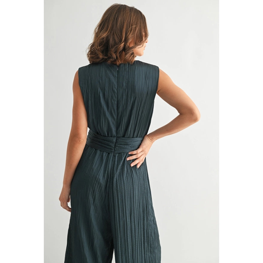 Texture Satin Tie Jumpsuit