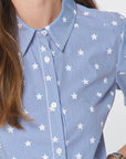 Star Print 3/4 Sleeve Button-Down Shirt