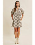 Marjorie A-Line Dress with Bubble Sleeves