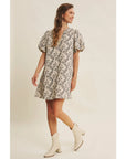Marjorie A-Line Dress with Bubble Sleeves