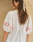 Embroidered Poplin Blouse with Tie Detail - Plus Size