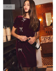 Short Sleeve Velvet Mini Dress - Plus Size