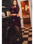 Short Sleeve Velvet Mini Dress - Plus Size