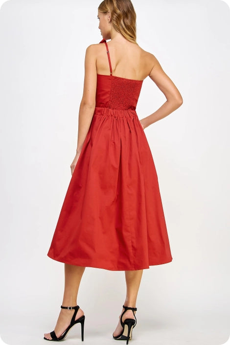 knee length dresses for ladies Fiona Knotted Bow Midi Dress – FR & Company