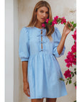 Beatrice Puff Sleeve Linen Mini Dress - Crystal Blue- FINAL SALE ITEM