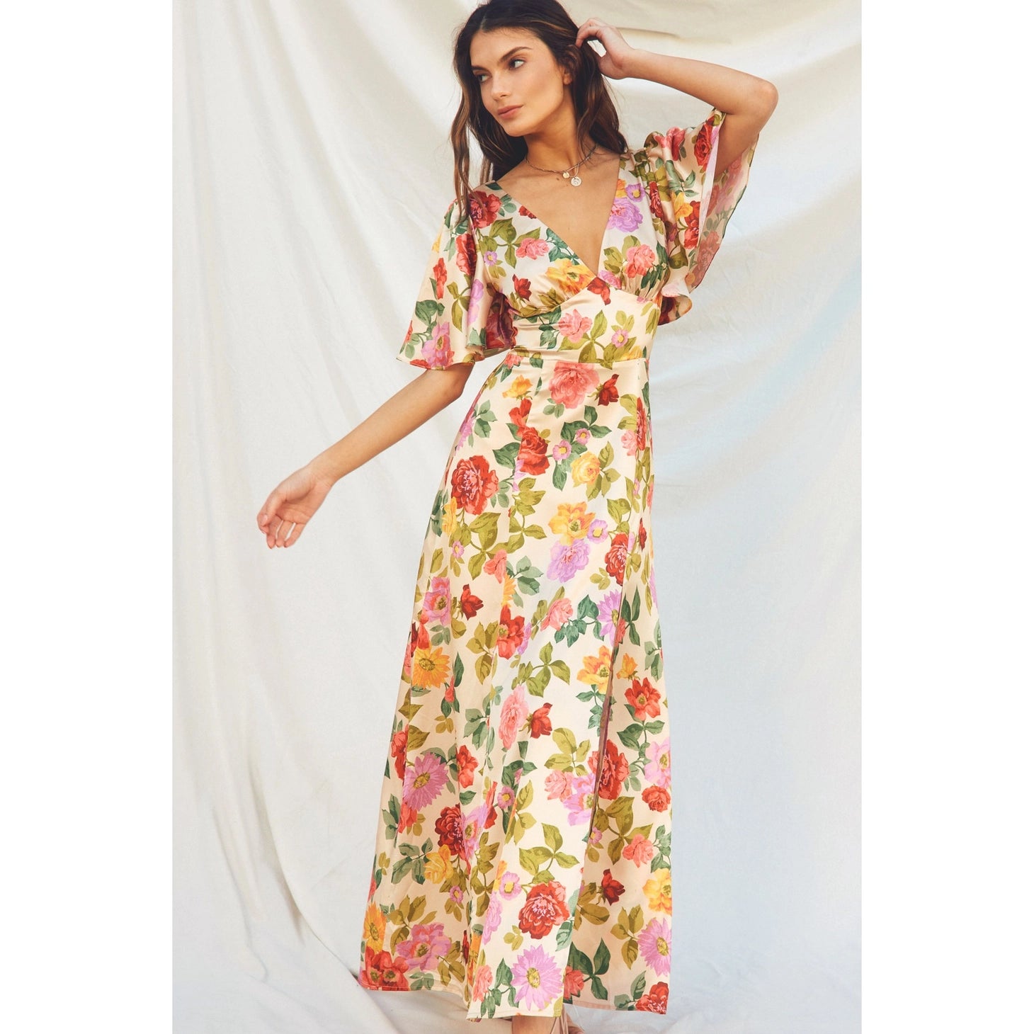 Giselle Midi Dress with Flutter Sleeves