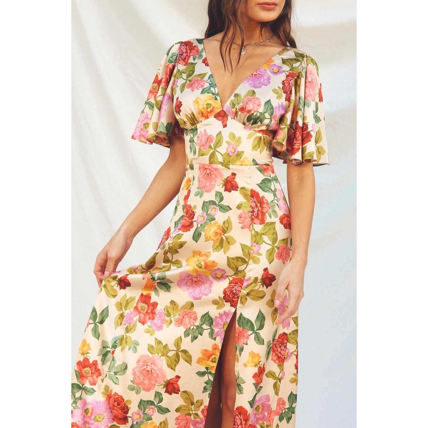 Giselle Midi Dress with Flutter Sleeves