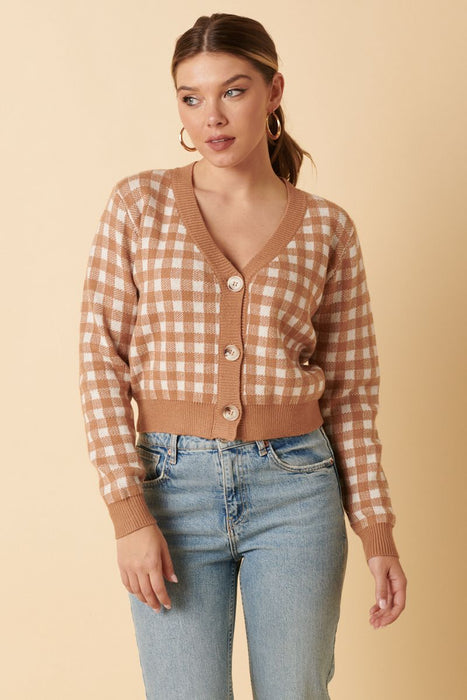Checked Button Up Cardigan - Plus Size