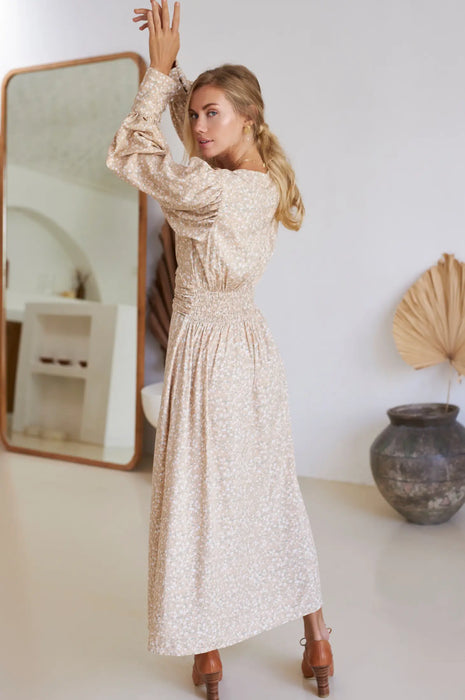 Juliette Button Down Long Sleeve Midi Dress - Cream Blossom