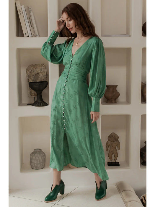 Odette  Button Down Long Sleeve Midi Dress - Final Sale Item