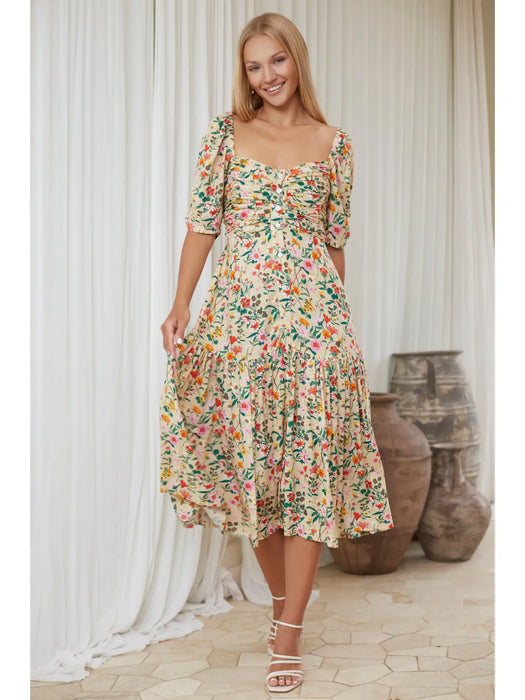 Lilit Floral Puff Sleeve Midi Dress