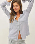 Lucy Linen Blended Stripe Boxy Shirt-Denim