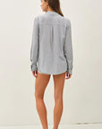 Lucy Linen Blended Stripe Boxy Shirt-Denim