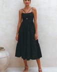 Rafaela Strappy Linen Midi Dress - Black- FINAL SALE ITEM