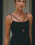 Rafaela Strappy Linen Midi Dress - Black- FINAL SALE ITEM