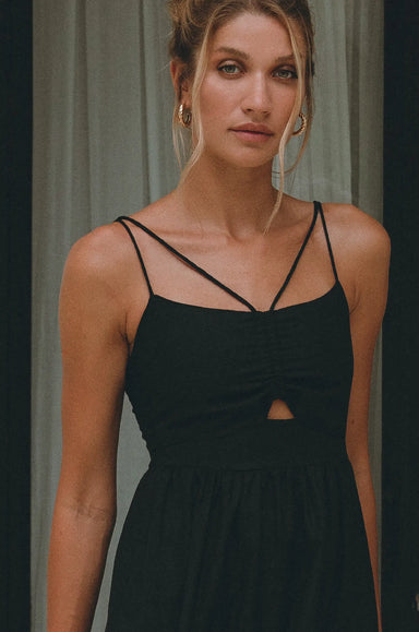 Rafaela Strappy Linen Midi Dress - Black
