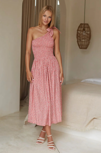 Sienna One-Shoulder Shirred Dress - Rose Fields