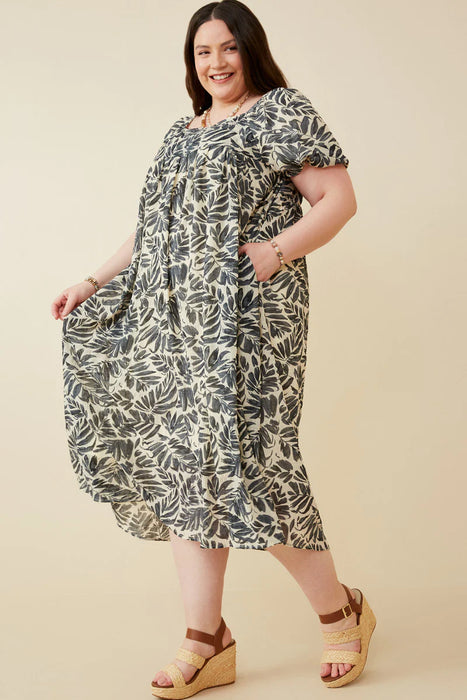 Puff Sleeve Botanical Print Square Neck Maxi Dress - Final Sale Item