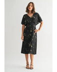 Abstract Print V Neck Midi Dress