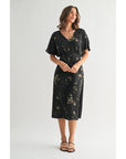 Abstract Print V Neck Midi Dress