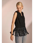 Dotted Lace Fringe Linen Top