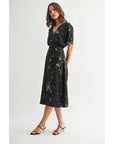 Abstract Print V Neck Midi Dress