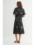 Abstract Print V Neck Midi Dress