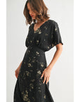 Abstract Print V Neck Midi Dress