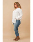 Pinstripe Button Down Blouse - Plus Size