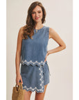 Estelle Embroidered Denim Top