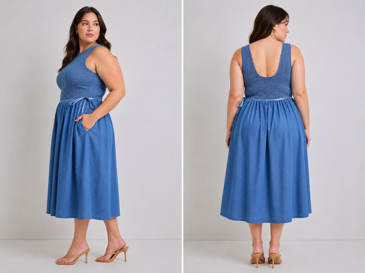 Leona Smocked Bodice Midi Dress - Plus Size