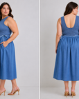 Leona Smocked Bodice Midi Dress - Plus Size