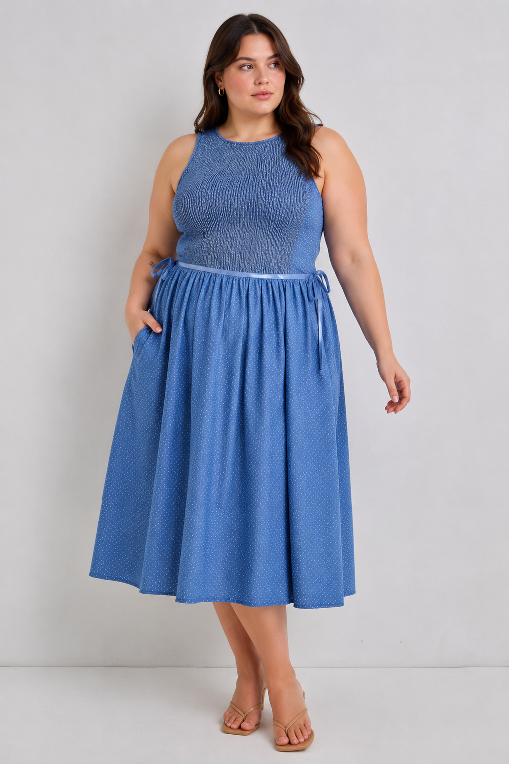 Leona Smocked Bodice Midi Dress - Plus Size