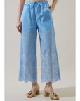 Striped Eyelet Wide Leg Pants