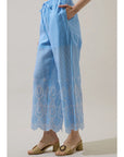 Striped Eyelet Wide Leg Pants