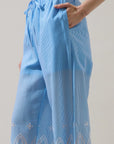 Striped Eyelet Wide Leg Pants