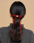 Holiday Velvet & Gemstone Bow Hair Clip