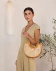Bristol Brown Leather Weave Rattan Handbag